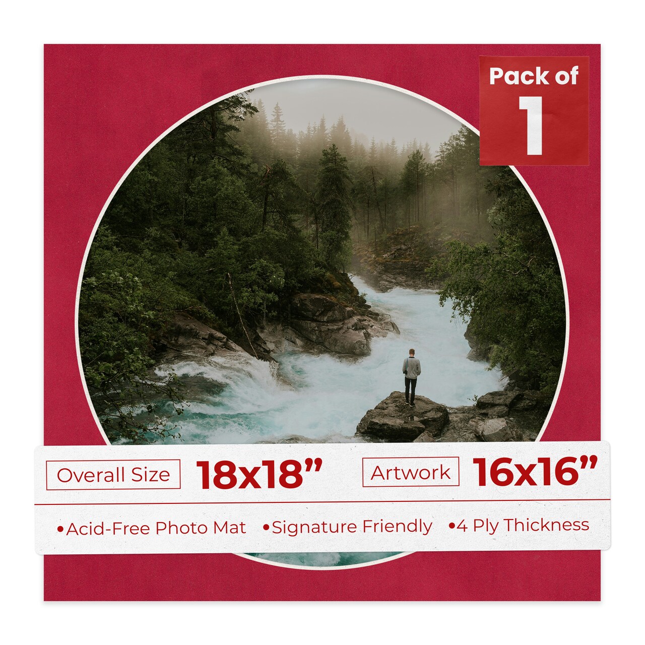 Red Suede Mat Board for 18x18 Frames - Circle Opening for 16x16 Photos